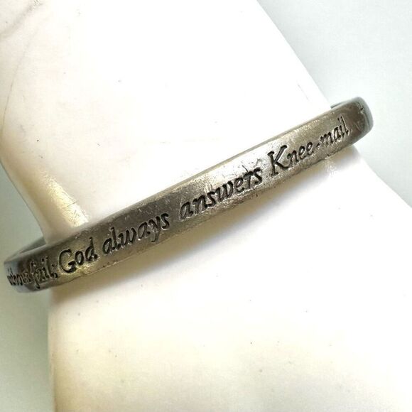 Silver tone inspirational religious  bangle bracelet - Picture 8 of 10